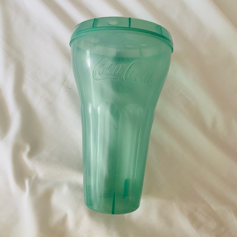 Coca Cola Vintage Translucent Green Plastic Cup with Lid